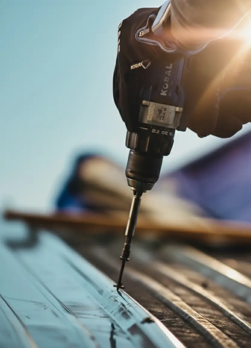 Professional roofer installing commercial roofing membrane