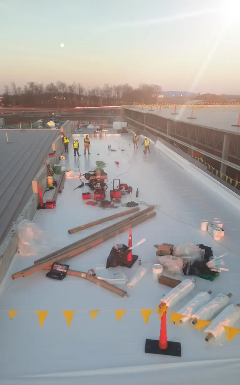 Close-up of professional roof tile installation
