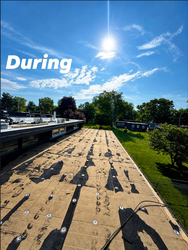 50 mil membrane roof installation in progress in South Bend